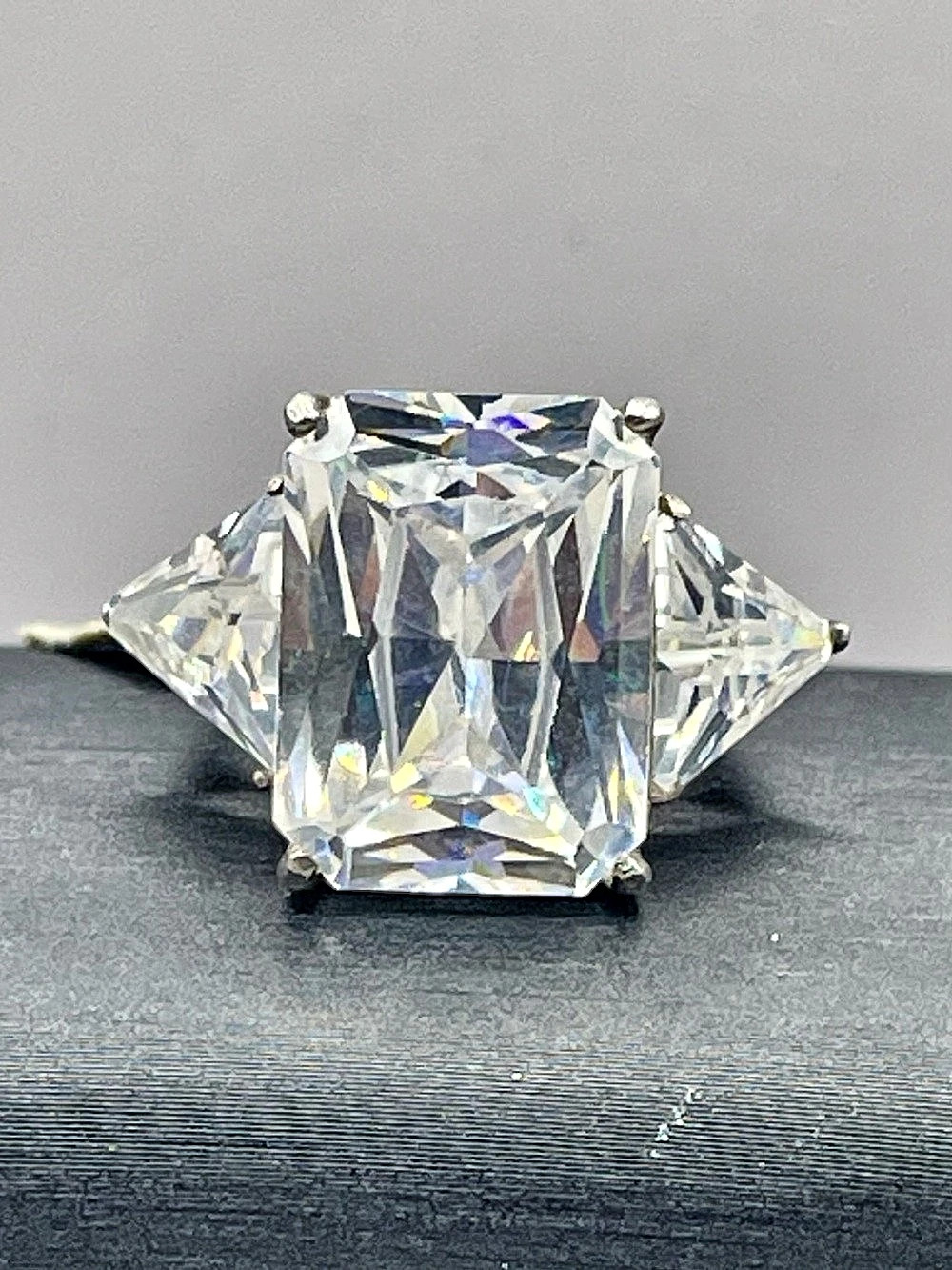 Sterling Silver 925 Radiant Cut Diamond Statement Ring Size 5 NWT